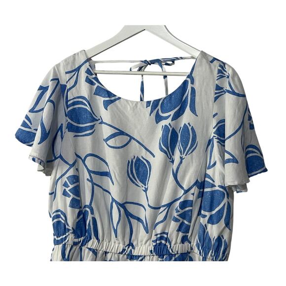 Lane Bryant Womens Plus Size 18 Flutter-Sleeve Tie-Back Linen Dress Blue White - Picture 5 of 13